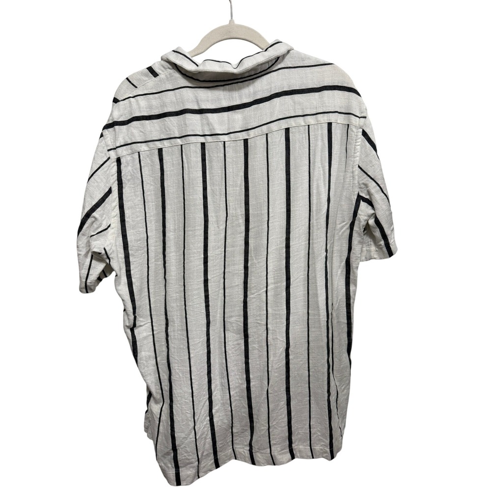 Zara Man XL White Black Vertical Stripe Linen Blend Short Sleeve Camp Shirt - Picture 2 of 16